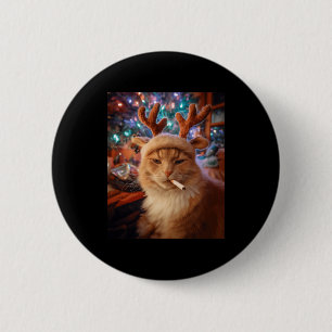 Kerstkat Rokt Sigaret Meme Gen Z Comfort Ronde Button 5,7 Cm