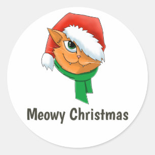 Kerstkat Ronde Sticker