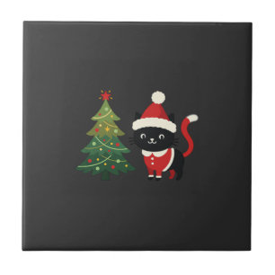 Kerstkat Santa Boom Vector Tegeltje