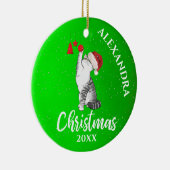 kerstkat Santa Hat Green Kinderen Keramisch Ornament (Rechts)