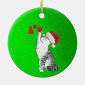 kerstkat Santa Hat Green Kinderen Keramisch Ornament (Achterkant)
