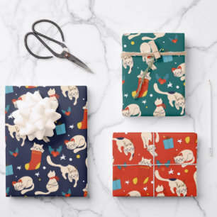 Kerstkat scandinavische moderne fel patroonplaat inpakpapier vel