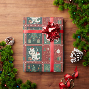 Kerstkat Schattige Vakantie Kitty in Kerstman Hoed Cadeaupapier