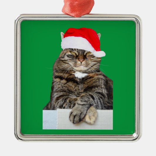Kerstkat Schijnheilige Persoon Vierkante Premium O Metalen Ornament (Voorkant)