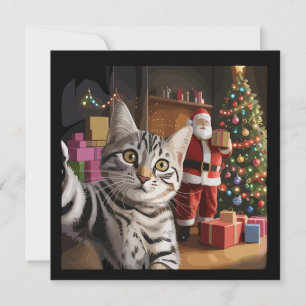 Kerstkat Selfie met Kerstman Schattige Feestdagen Feestdagenkaart