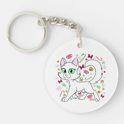 Kerstkat sleutelhanger (Wit) (Voorkant)