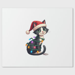 Kerstkat smoking zwarte kat xmas lichten katje c cadeaupapier