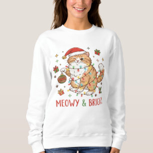 Kerstkat T-shirt met kerstmuts en lichtjes