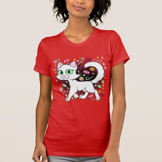 Kerstkat T-shirt (Rood) (Voorkant)