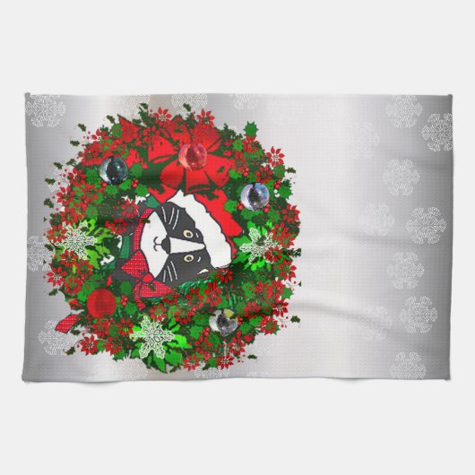 kerstkat theedoek (Horizontaal)