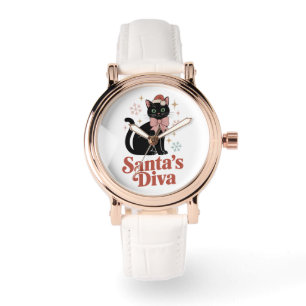 Kerstkat van de Diva van de Kerstman voor Haar Horloge