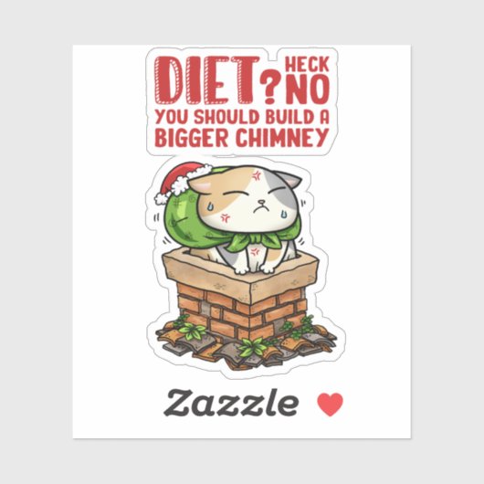 Kerstkat vast in schoorsteen sticker (Vel)