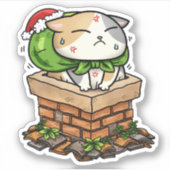Kerstkat vast in schoorsteen sticker (Voorkant)