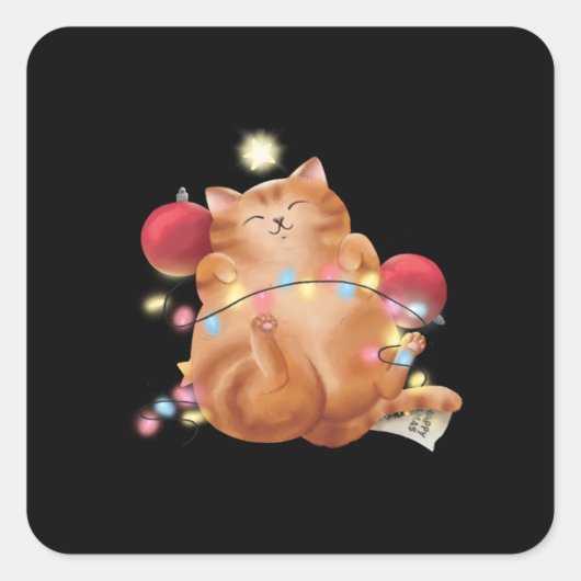 kerstkat vierkante sticker (Voorkant)