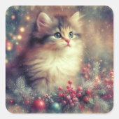Kerstkat Vintage Vierkante Sticker (Voorkant)
