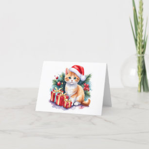 Kerstkatje (oranje/wit) met Geschenken BLANK Feestdagen Kaart