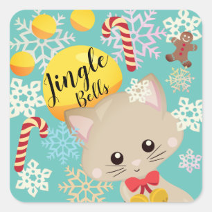 Kerstkatjes in Sneeuwvlokken met Pootafdruk Vierkante Sticker