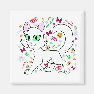 Kerstkatmagneet (Wit) Magneet
