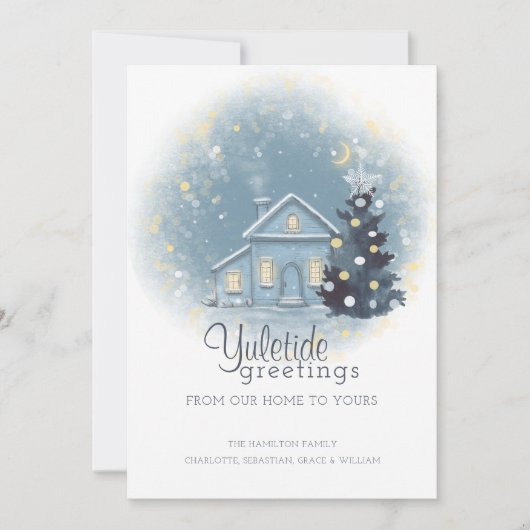 kerstkatoen en -boom met Yuletide Greetings Kaart (Voorkant)