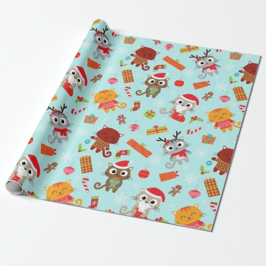 kerstkatten cadeaupapier (Uitgerold)