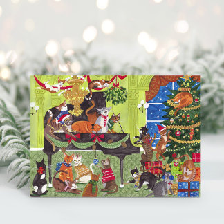 Kerstkatten die Piano spelen Kerstkaart Bedankkaart