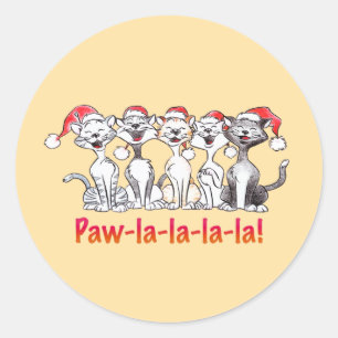 Kerstkatten die zingen met kerstmannenmutsen ronde sticker