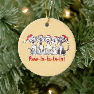 Kerstkatten die zingen met kerstmutsen keramisch ornament
