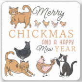 Kerstkatten en kippen Funny Pun Sticker (Voorkant)