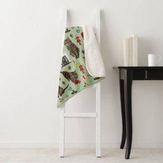 Kerstkatten en ornamenten sherpa deken