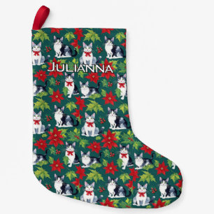 Kerstkatten en poinsettia's kleine kerstsok