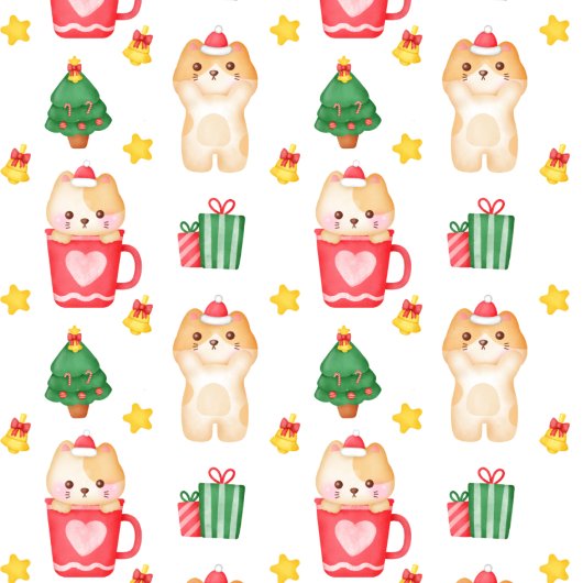 Kerstkatten geschenken en kousen op wit cadeaupapier