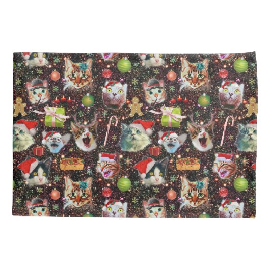 Kerstkatten in de ruimtevaart, sterren Funny Holid Kussensloop (Achterkant)