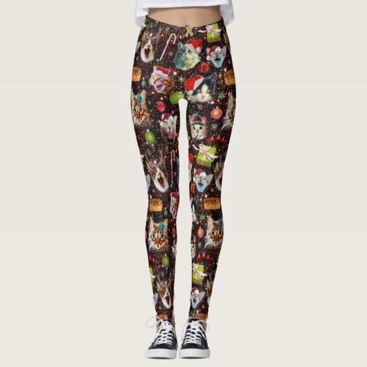 Kerstkatten in de ruimtevaart, sterren Funny Holid Leggings (Voorkant)