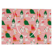 Kerstkatten in feestelijke kleding patroon groot cadeauzakje (Achterkant)