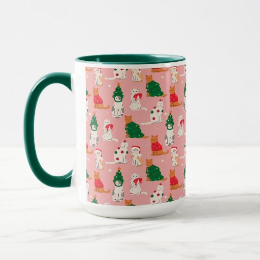 Kerstkatten in feestelijke kleding patroon mok (Links)
