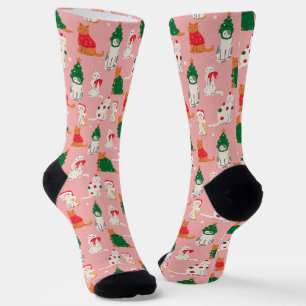 Kerstkatten in feestelijke kleding patroon sokken