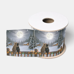 Kerstkatten Knuffelen Op Een Besneeuwde Schutting Grosgrain Lint