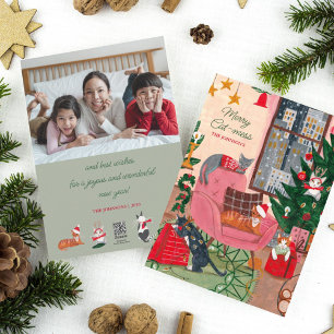 Kerstkatten Merry Cat-mess katten Feestdagenkaart