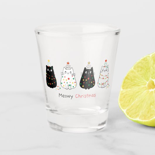 kerstkatten met blaasglas shot glas (Voorkant)