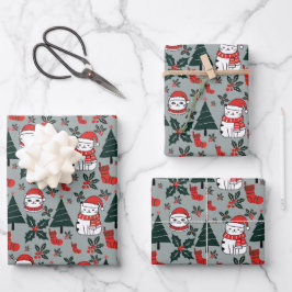 Kerstkatten met hulst plant inpakpapier vel