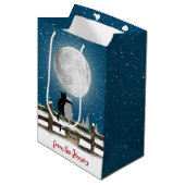 Kerstkatten op hek met maan medium cadeauzakje (Voorkant Gekanteld)