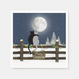 Kerstkatten op Omheining met maan Servet
