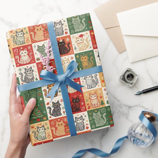 Kerstkatten Patchwork Cadeaupapier (Geschenken)