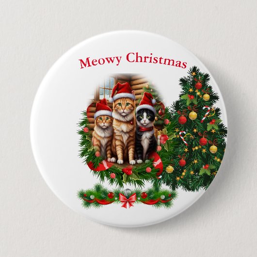 Kerstkatten Ronde Button 7,6 Cm (Voorkant)