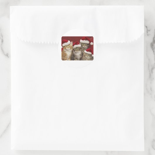 kerstkatten ronde sticker (Tas)
