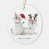 Kerstkatten Santa Antlers Keramisch Ornament (Links)