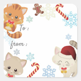 Kerstkatten, Sneeuwvlok Patroon Vakantie Gift Labe Vierkante Sticker