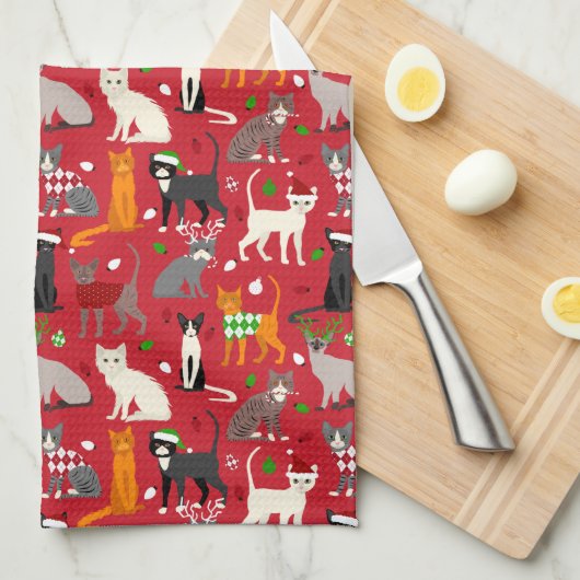 kerstkatten theedoek (Quarter Fold)