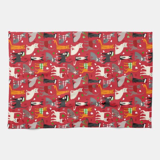 kerstkatten theedoek (Horizontaal)