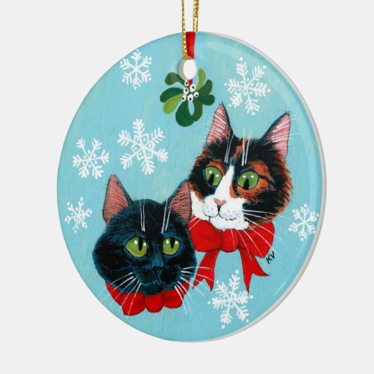 Kerstkatten winterversiering Mistletoe Keramisch Ornament (Links)
